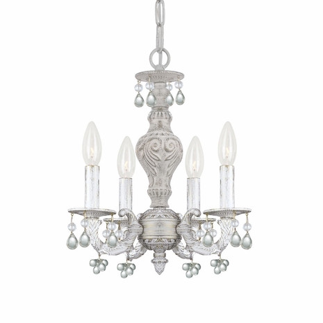 5224-AW-CLEAR Crystorama Paris Market 4 Light Clear Crystal White Mini Chandelier