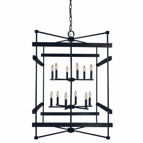 F-5278 Framburg 12-Light Matte Black Rustic Chic Chandelier
