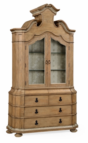 530069-VTO Jonathan Charles Fine Furniture William Yeoward Collected - Country House Chic Oulton Vintage Oak Cabinet With Glass Doors & Glass Shelves