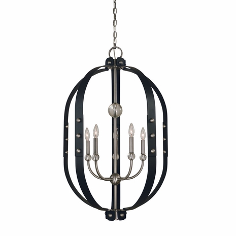 F-5315 Framburg 5-Light Brushed Nickel/Matte Black Urban Craftsman Chandelier