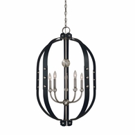 F-5315 Framburg 5-Light Brushed Nickel/Matte Black Urban Craftsman Chandelier
