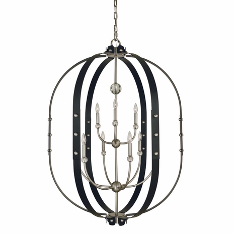 F-5319 Framburg 5-Light Brushed Nickel/Matte Black Urban Craftsman Chandelier