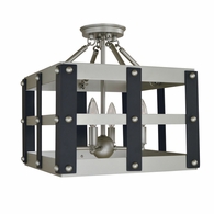 F-5342 Framburg 4-Light Satin Pewter/Matte Black Metro Artisan Flush / Semi-Flush Mount