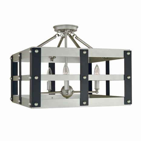 F-5344 Framburg 5-Light Satin Pewter/Matte Black Metro Artisan Flush / Semi-Flush Mount