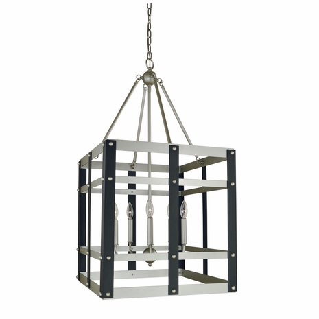 F-5347 Framburg 5-Light Satin Pewter/Matte Black Metro Artisan Dining Chandelier