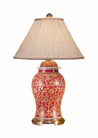 5362 Wildwood Lamps Flowing Gold on Red Lamp with Hand Decorated Porcelain