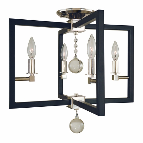 F-5363 Framburg 4-Light Polished Nickel/Matte Black Minimalist Elegant Flush / Semi-Flush Mount