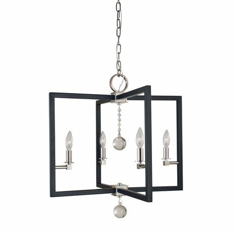 F-5364 Framburg 4-Light Polished Nickel/Matte Black Minimalist Elegant Dining Chandelier
