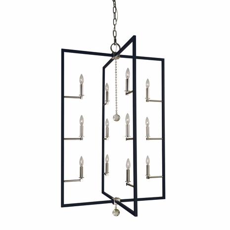 F-5369 Framburg 12-Light Polished Nickel/Matte Black Minimalist Elegant Foyer Chandelier