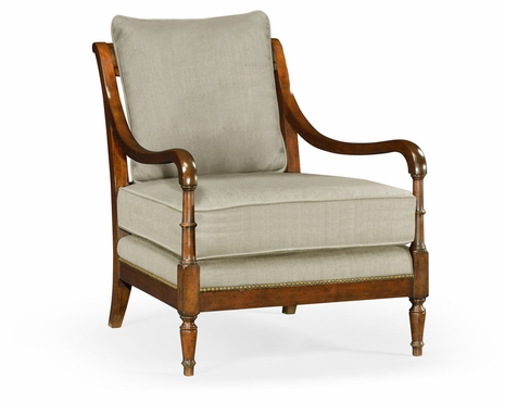 540004-CMM-F001 Jonathan Charles Biedermeier Medium Mahogany Lounge Chair, Upholstered in MAZO