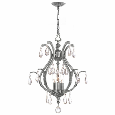5560-PW-CL-MWP Crystorama Dawson 3 Light Hand Cut Crystal Pewter Mini Chandelier