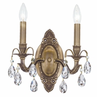 5562-AB-CL-MWP Crystorama Dawson 2 Light Hand Cut Crystal Antique Brass Sconce