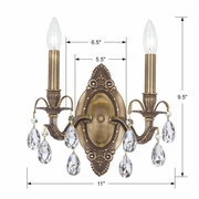 5562-AB-CL-SAQ Crystorama Dawson 2 Light Spectra Crystal Antique Brass Sconce
