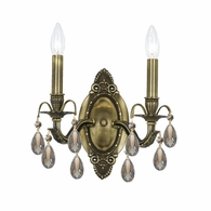5562-AB-GT-S Crystorama Dawson 2 Light Golden Teak Swarovski Strass Crystal Brass Sconce
