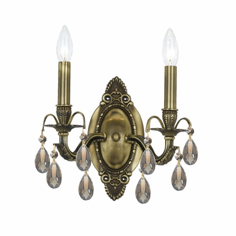 5562-AB-GT-S Crystorama Dawson 2 Light Golden Teak Swarovski Strass Crystal Brass Sconce