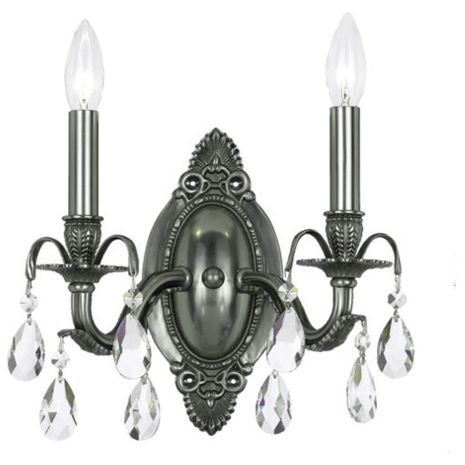 5562-PW-CL-SAQ Crystorama Dawson 2 Light Spectra Crystal Pewter Sconce
