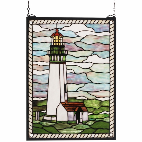 55949 Meyda Tiffany 15"W X 20"H Yaquina Head Lighthouse Stained Glass Window