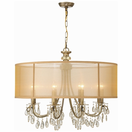 5628-AB Crystorama Hampton 8 Light Drum Shade Antique Brass Chandelier