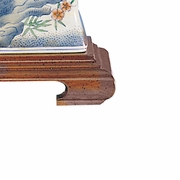 5677 Wildwood 25in. Porcelain Pom 'N Bird Lamp with Silkette Shade and Hand Painted/Mahogany Finish