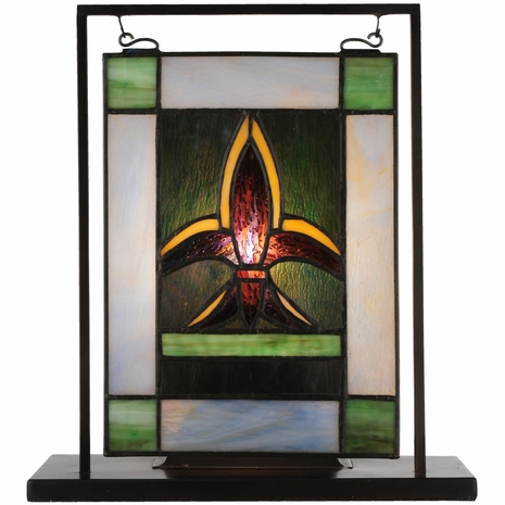 56832 Meyda 6W X 9H Fleur-de-lis Lighted Mini Tabletop Window