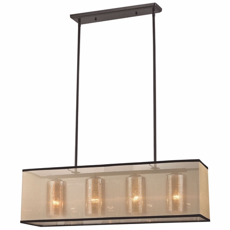 57028/4 ELK Lighting Diffusion 4-Light Chandelier In Oiled Bronze With Organza And Mercury Glass