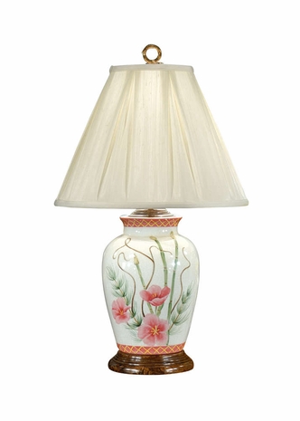 5824 Wildwood Lamps Flax and Curly Willow Lamp with Hand Painted Kutani Porcelain Red Flax, Curly Willow and Horsetail