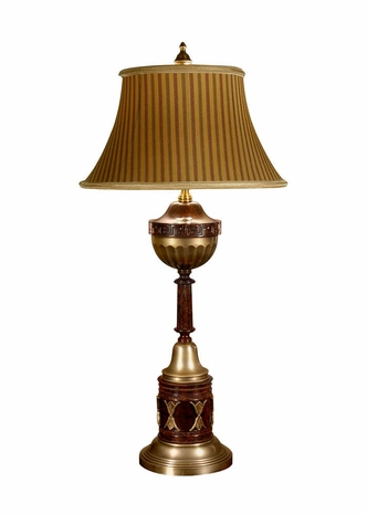 5878 Wildwood Lamps Fluted Urn Lamp with Hand Finished with Antique Patina and Red Wood Optic Solid Brass