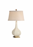 60004 Wildwood 28in. Porcelain Dawson Lamp with Linen Shade and White Glaze/Antique Patina Finish