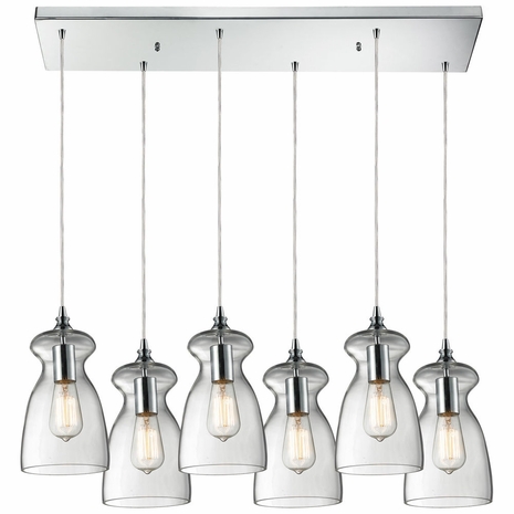 60053-6RC ELK Lighting Menlow Park 6-Light Rectangular Pendant Fixture In Polished Chrome With Smoked Glass