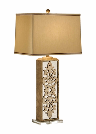 60259 Wildwood Wood Antique Silver Leaf Mirrored Column Lamp