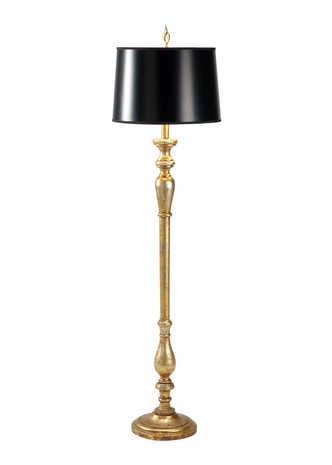 60303 Wildwood Hand Turned Wood Antique Gold Fletcher Floor Lamp
