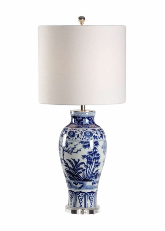60306 Wildwood Lamps Blue White Vase Lamp in Hand Painted Porcelain
