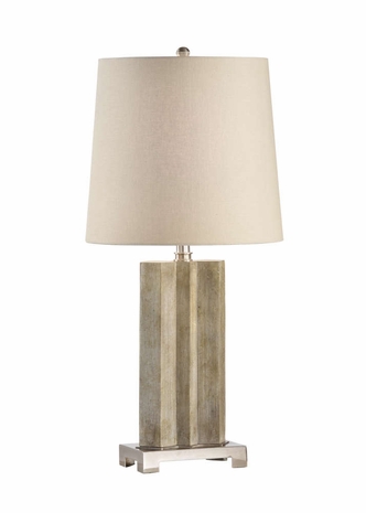 60351 Wildwood 30.5in. Concrete Geo I Lamp with Linen Shade and Patinated/Antique Brass Finish