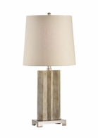 60351 Wildwood 30.5in. Concrete Geo I Lamp with Linen Shade and Patinated/Antique Brass Finish