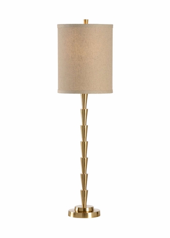 60410 Wildwood 29.5in. Brass Hoffman Lamp with Linen Shade and Antique Finish