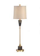 60454 Wildwood 35in. Brass Cosmic Lamp with Linen Shade and Antique/Natural Brown Finish