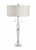 60467 Wildwood 32.5in. Crystal/Brass Naomi Lamp with Silkette Shade and Clear/Antique Finish