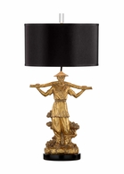 60478 Wildwood 31.5in. Composite Mr. Wynn Lamp with Silkette Shade and Gold Leaf/Natural Black Finish