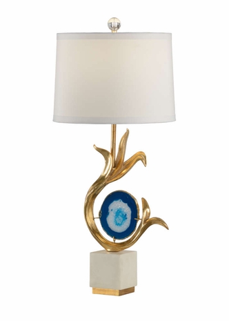 60502 Wildwood 31.5in. Composite Zulli Lamp - Blue/Gold with Silkette Shade and Gold Leaf/Natural White/Blue Dyed Finish