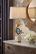 60502 Wildwood 31.5in. Composite Zulli Lamp - Blue/Gold with Silkette Shade and Gold Leaf/Natural White/Blue Dyed Finish