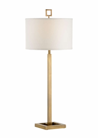 60515 Wildwood 36in. Brass Fielden Lamp with Linen Shade and Antique Finish