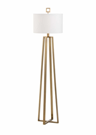 60523 Wildwood 56in. Brass Colson Floor Lamp with Linen Shade and Antique Finish
