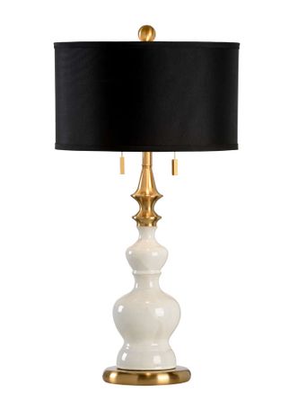 60551 Wildwood 30.5in. Ceramic Dana Lamp- Oyster with Silkette Shade and Oyster White Glaze/Antique Finish