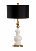 60551 Wildwood 30.5in. Ceramic Dana Lamp- Oyster with Silkette Shade and Oyster White Glaze/Antique Finish