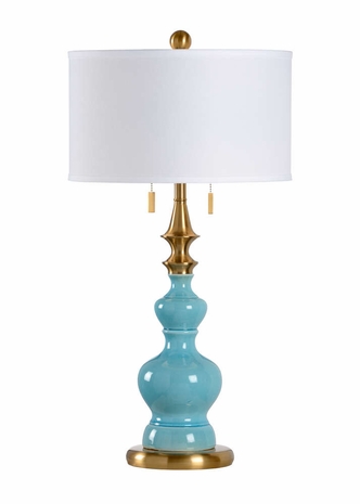 60552 Wildwood Lamps Dana Lamp - Turquoise - Turquoise Blue Glaze/Antique Brass Finish