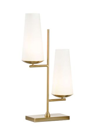 60587 Wildwood 30in. Steel/Glass Geminate Lamp with Glass Shade and Antique Brass/Matte White Finish