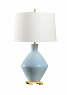 60752 Wildwood 30in. Ceramic Skylar Lamp - Sky Blue with Linen Shade and Sky Blue Glaze/Antique Gold Leaf Finish