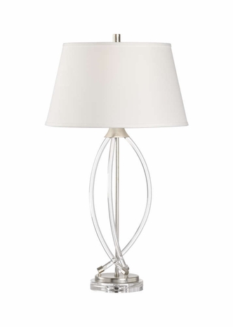 60766 Wildwood 34in. Acrylic Trifecta Lamp with Linen Shade and Clear/Antique Silver Leaf Finish