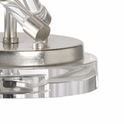 60766 Wildwood 34in. Acrylic Trifecta Lamp with Linen Shade and Clear/Antique Silver Leaf Finish