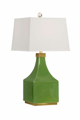 60788 Wildwood 31.5in. Porcelain Holden Lamp - Lime with Silkette Shade and Lime Glaze/Antique Brass Finish